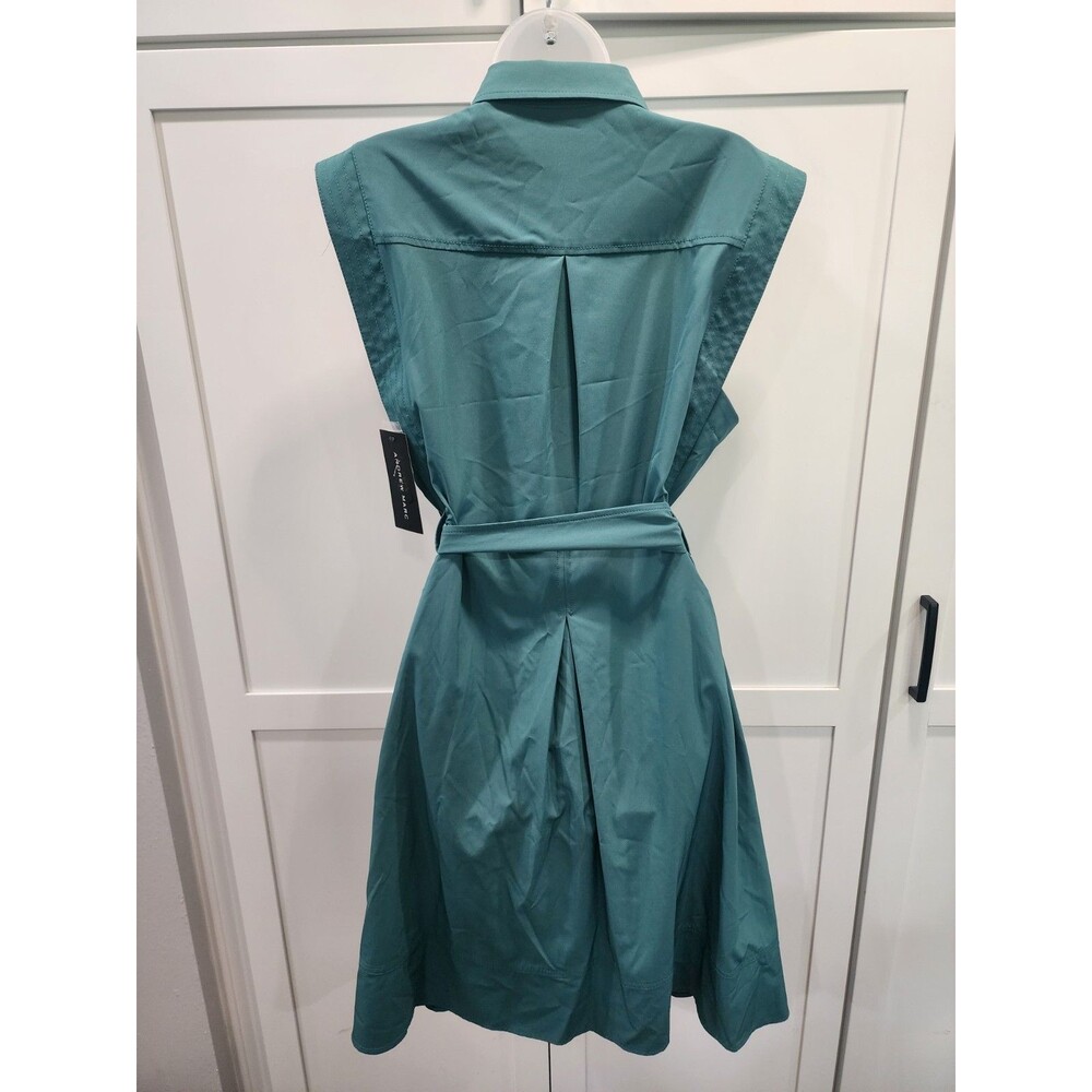 Andrew Marc Women’s Green Solid Sleeveless Button-Front Belted Shirt Dress Sz 12 - Picture 3 of 10